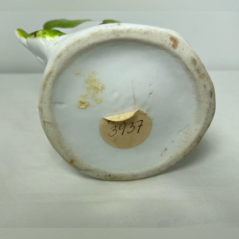 Vintage Hand Painted Porcelain Vase‎ white with Strong Green Accents & Florwers